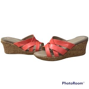 easyspirit Antigravity Joyride Coral Orange Cork Wedge Sandals - Size 9